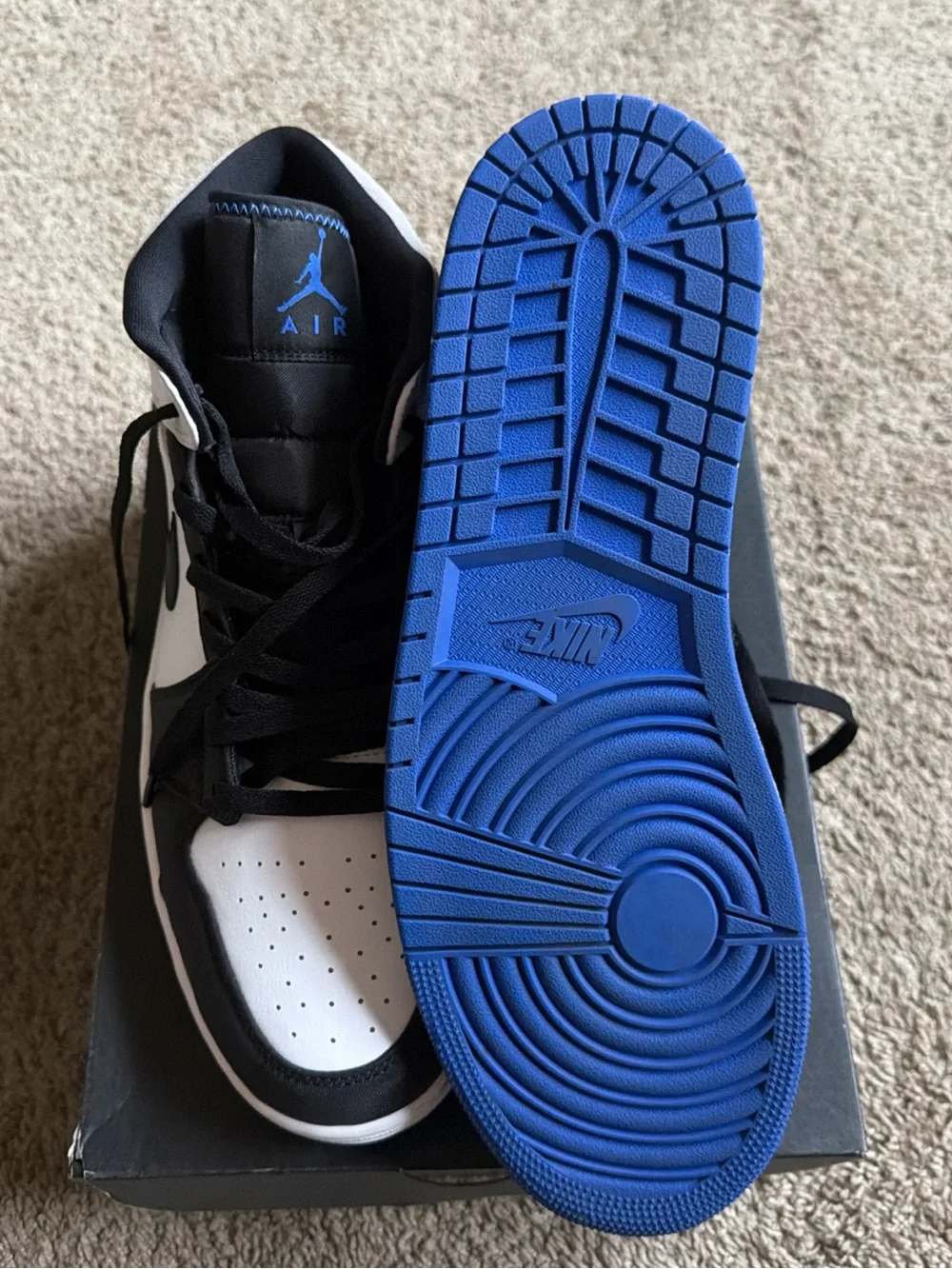 Jordan 1 Mid Men’s Sneakers - Black, White & Blue